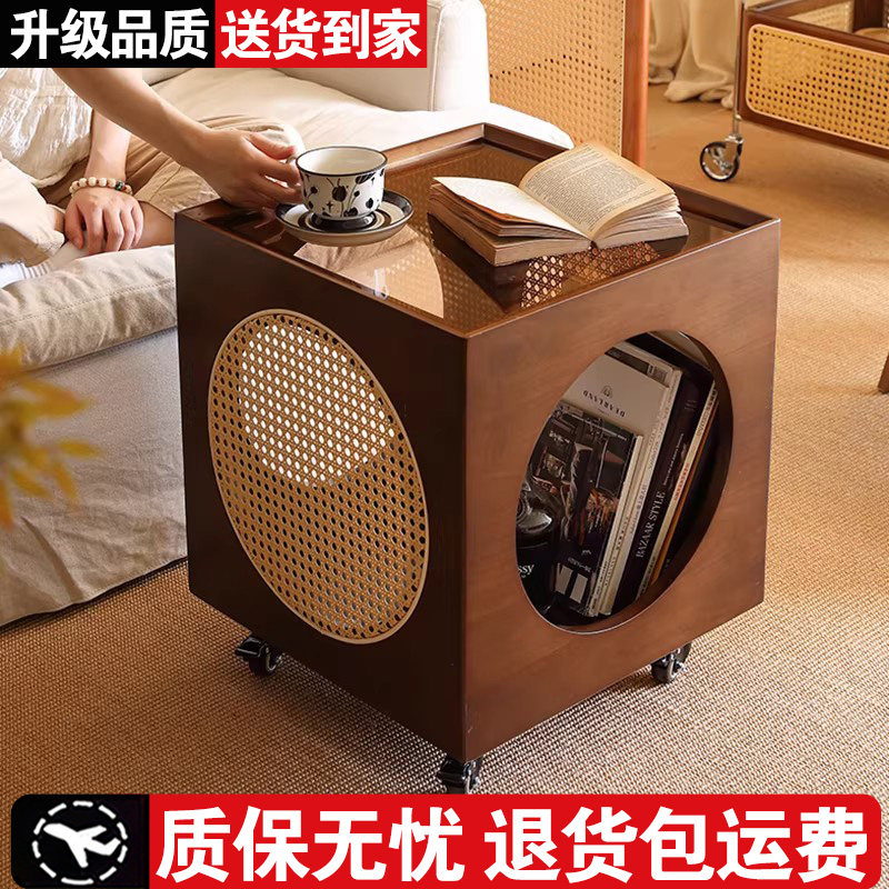 实木边几中古风沙发角几家用客厅藤编茶几可移动置物架卧室床头柜,住宅家具,角几/边几,淘宝优惠券,粉丝福利购,淘宝优惠卷