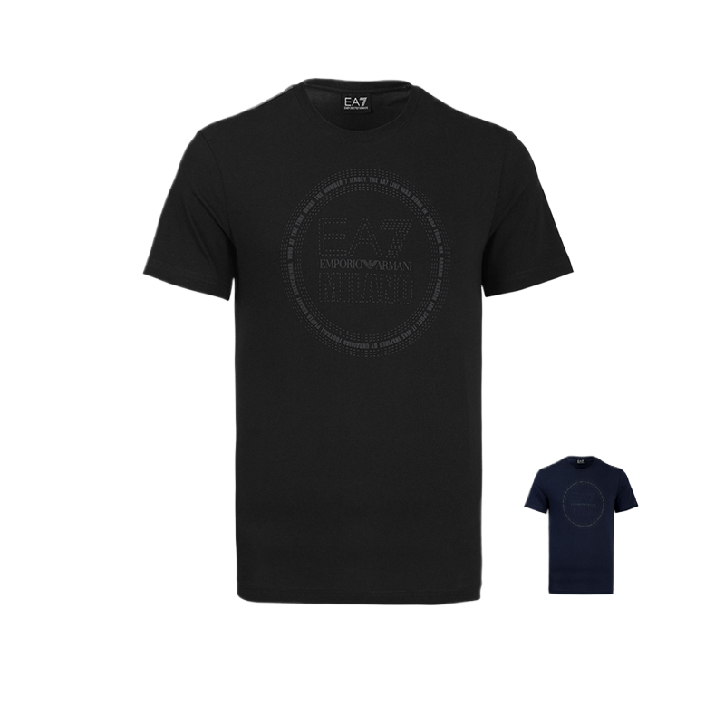 Armani阿玛尼EA7新款2026夏季修身上衣男士美式圆领纯棉短袖黑T恤