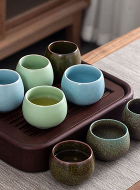 窑变陶瓷茶杯汝窑粗陶功夫茶具茶杯子个人单杯春夏秋冬主人品茗杯