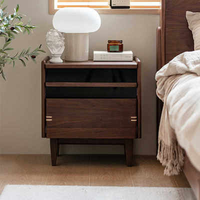 续写家具黑胡桃实木床头柜卧室床边柜现代简约小型床头储物收纳柜