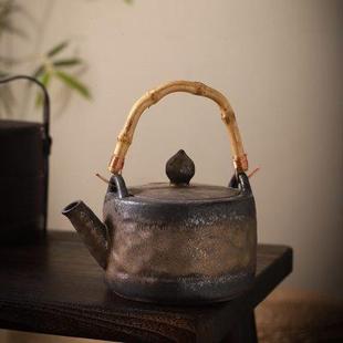 烧水壶陶瓷煮茶壶粗陶大号提梁壶850ml明火壶电陶炉围炉煮茶家用
