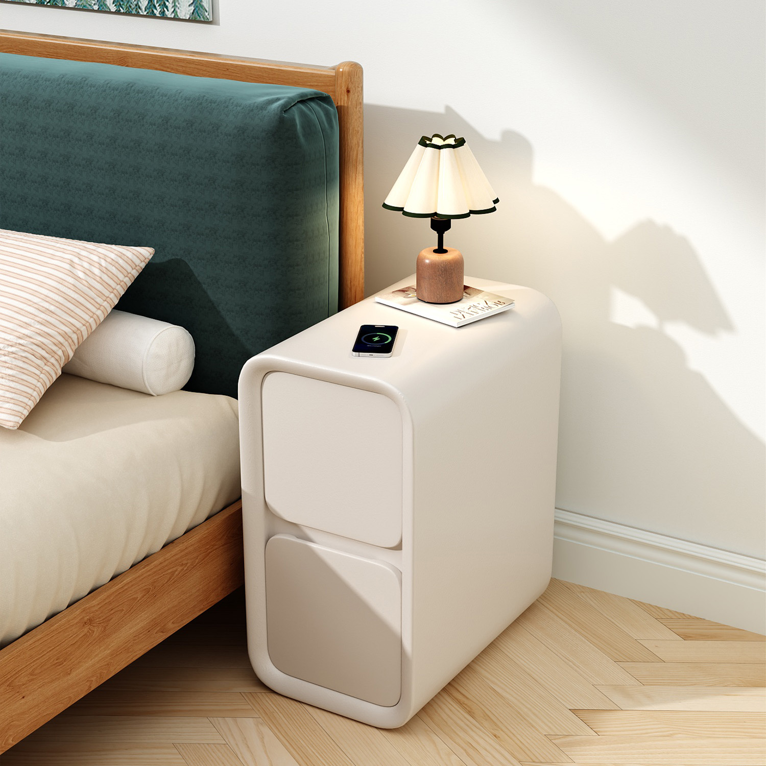 速发实木床头柜奶油室窄型2024家用卧风简约极小夹缝迷你超窄窄小