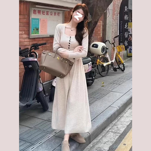 速发半冬装搭配一整套连衣裙新款感质高级气针织上衣秋身裙套装