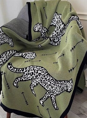 速发复古绿色猎豹空调毯沙发子小毯毯午睡办披室公肩毛毯午休盖毯