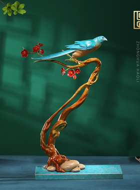 速发全铜画眉鸟艺工摆术客厅玄关喜上枝头件艺品新房装饰乔迁