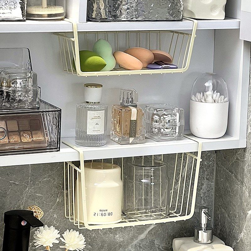 速发卫生间镜柜内收纳神器浴室柜架篮化妆品收纳盒收纳挂漱口杯置