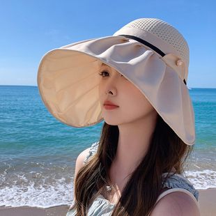 UPF50 防晒帽女夏季 防紫外线空顶半帽发箍遮脸贝壳太阳帽子遮阳帽