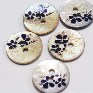 马氏贝贝壳纽扣 两孔眼钮扣带色花纹工厂国潮风中国风