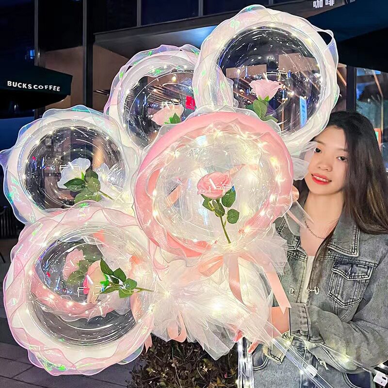 新网红发光玫瑰花波波球夜市摆摊地摊货源亮灯玫瑰花束材料包儿童图片