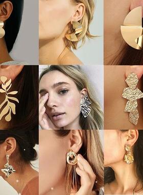 New Personality Metal Drop Earrings for Women Irregular Exag