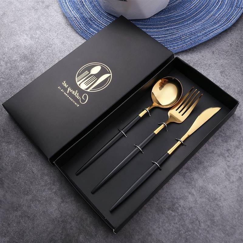 stainless steel knife and fork spoon fourpcs set golden stea