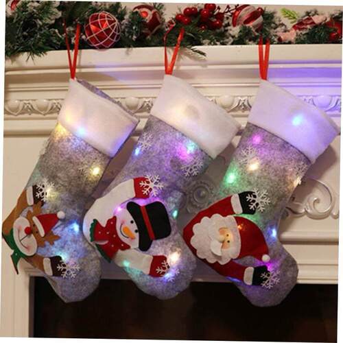 Christmas Stockings Socks Led Light Up Snowman Santa Elk