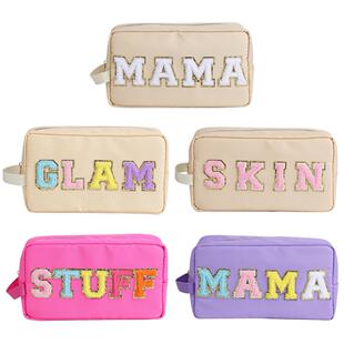 Hot Letter Patches Nylon Cosmetic Bag Clutch Women Fashion T