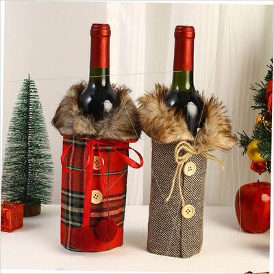 Christmas wine sleeve bow linen wine sleeve圣诞酒瓶套