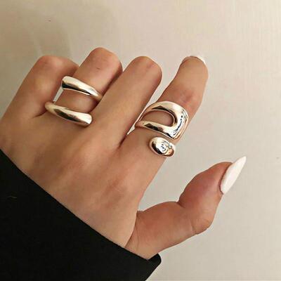 Open ring girl覆古夸张交错几何关节戒指ins风简约开 口戒指女