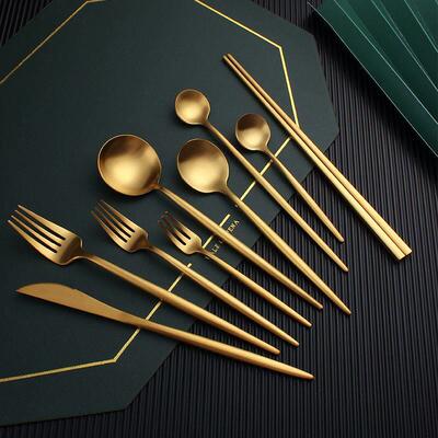 Gold Cutlery Set Stainless Steel Golden Knives Forks Spoons