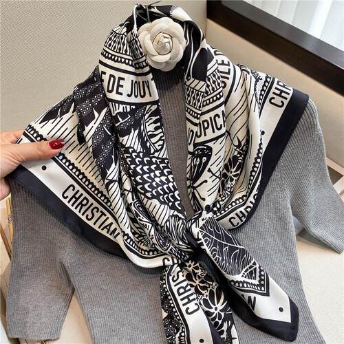 Luxury Brand Square Silk Scarf Women Satin Print Hijab Scarv