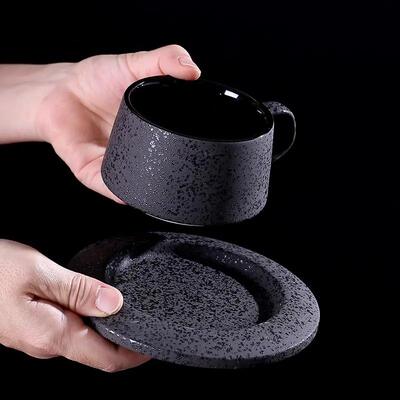 Black Matte Coffee Cup Set Ceramic Cups with Spoon & Holder