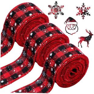 Black Plaid Ribbon Christmas Snowflake and Printed Tie Red