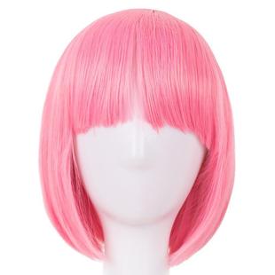 Resistant Fei Hair Wavy Short Heat Synthetic Show Wig Pink