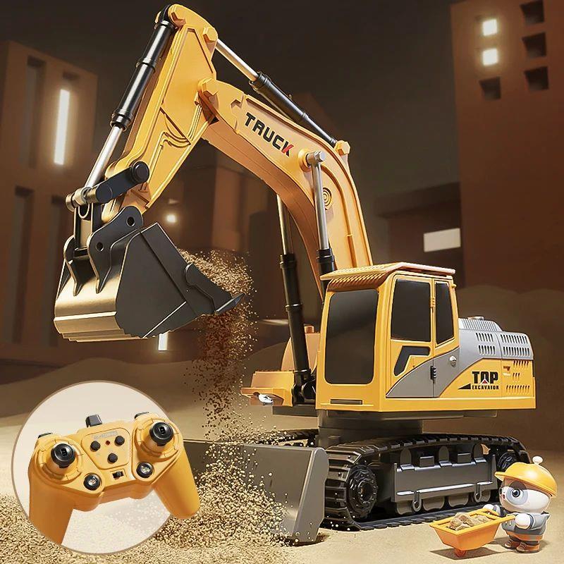 Alloy Remote Control Excavator Toy Car with Lights Sound Eff