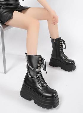 马丁靴高跟厚底切尔西靴punk women martin boots platform boots