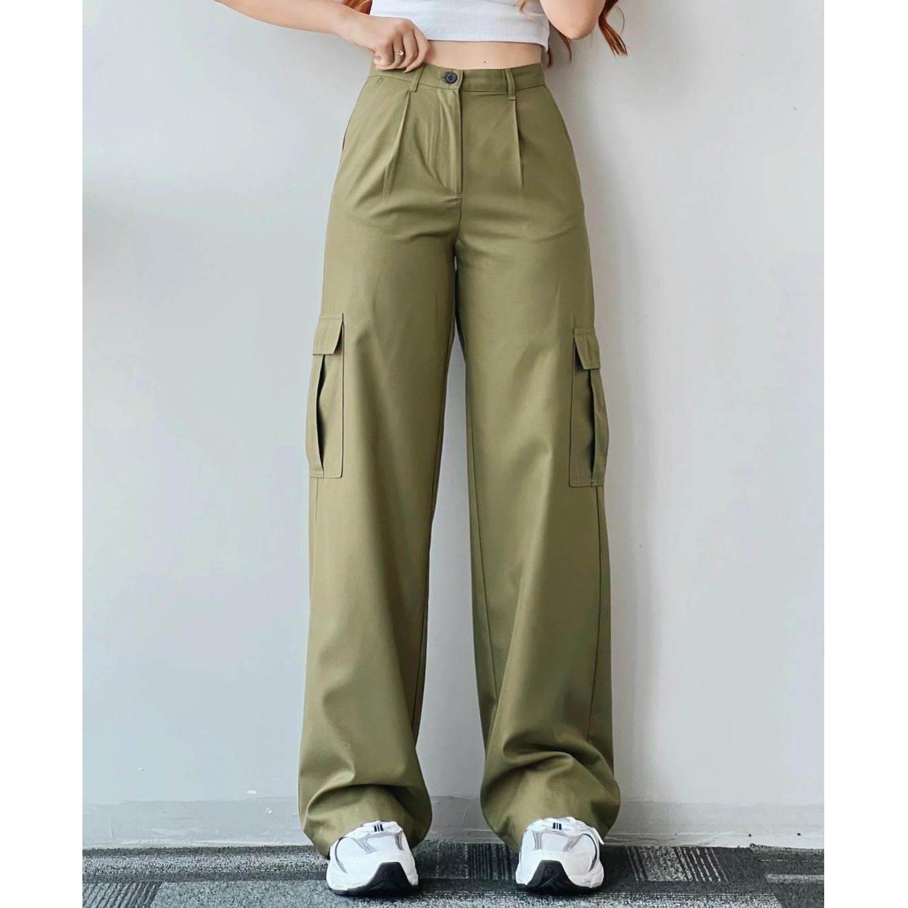 Casual Cargo pants欧美新款女装百搭休闲 裤立体口袋收腰工装裤