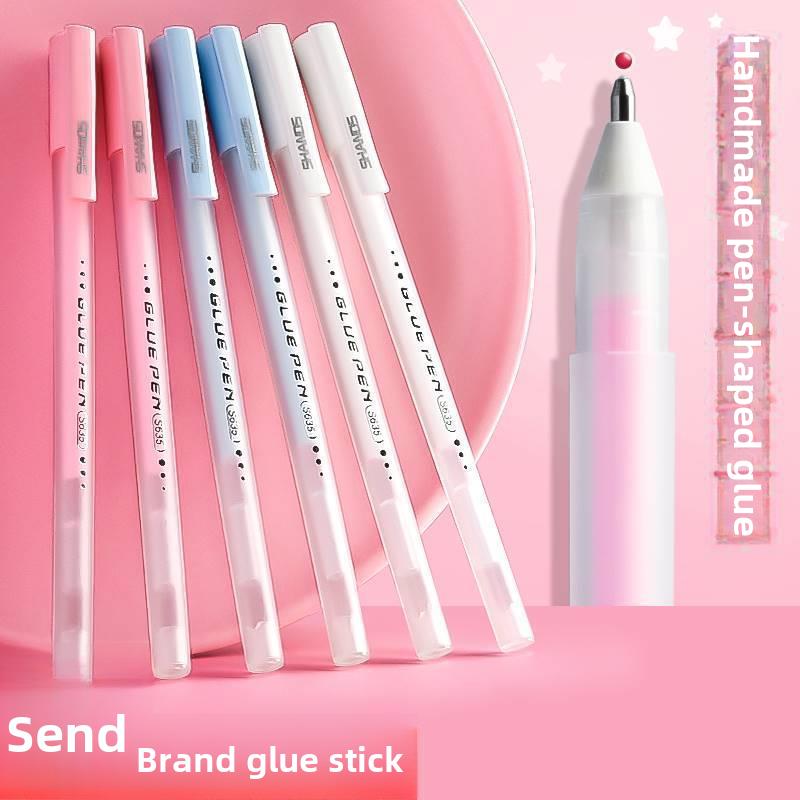 Jelly Color Fast Dry Cute Glue Stick Pen Shape Solid Color G