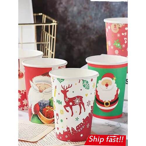 10pcs Christmas disposable paper cups party plates tableware