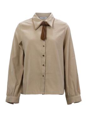 PATAVINITY刺绣翻领长袖衬衫女秋冬设计感宽松显瘦内搭领结衬衣