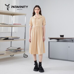 PATAVINITY夏翻折领塔克工艺连衣裙女装8F3283067
