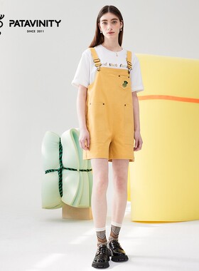 PATAVINITY夏口袋菠萝装饰背带裤女装8F3226008