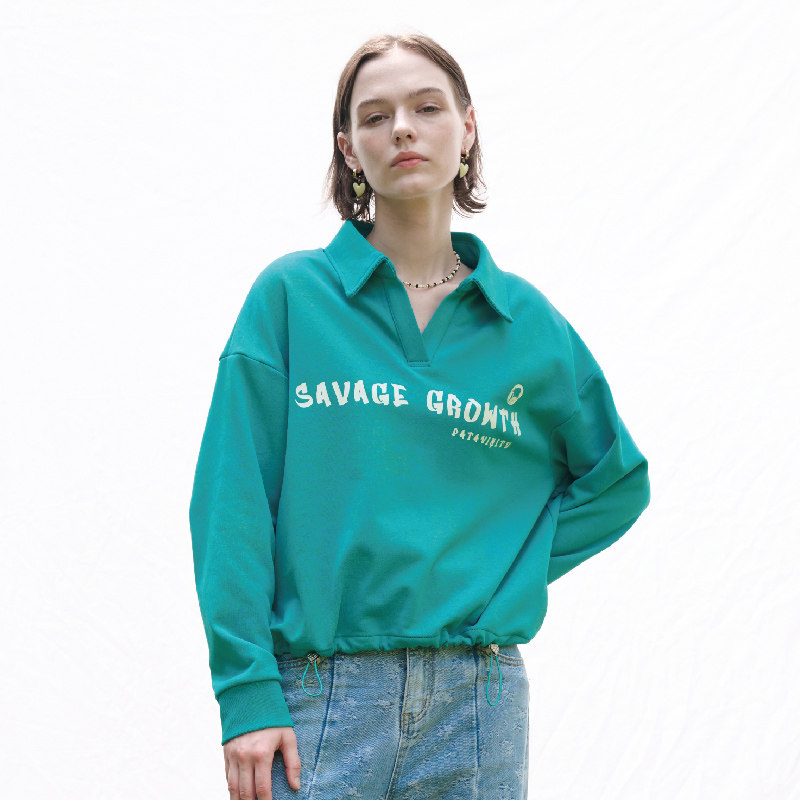 PATAVINITY宽松棉质印花翻领卫衣