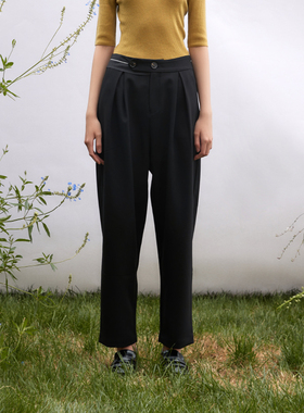 PATAVINITY高腰舒适垂感直筒黑色西装裤女春秋显瘦休闲阔腿裤子