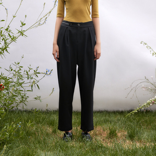 PATAVINITY高腰舒适垂感直筒黑色西装裤女春秋显瘦休闲阔腿裤子