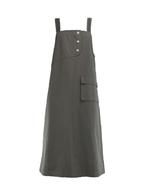 PATAVINITY复古淑女风中长款纯棉背带裙女春秋休闲百搭吊带裙子