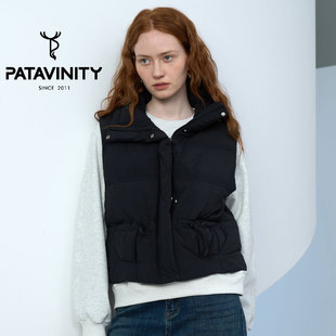 PATAVINITY抽绳立领无袖羽绒马甲女秋冬外搭坎肩背心面包服外套