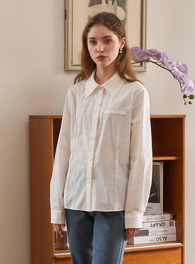 PATAVINITY法式简约气质白色衬衫女秋季棉质衬衣设计感小众上衣