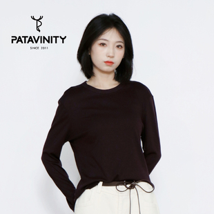 PATAVINITY基础款纯色圆领长袖打底衫女秋季内搭舒适羊毛T恤上衣