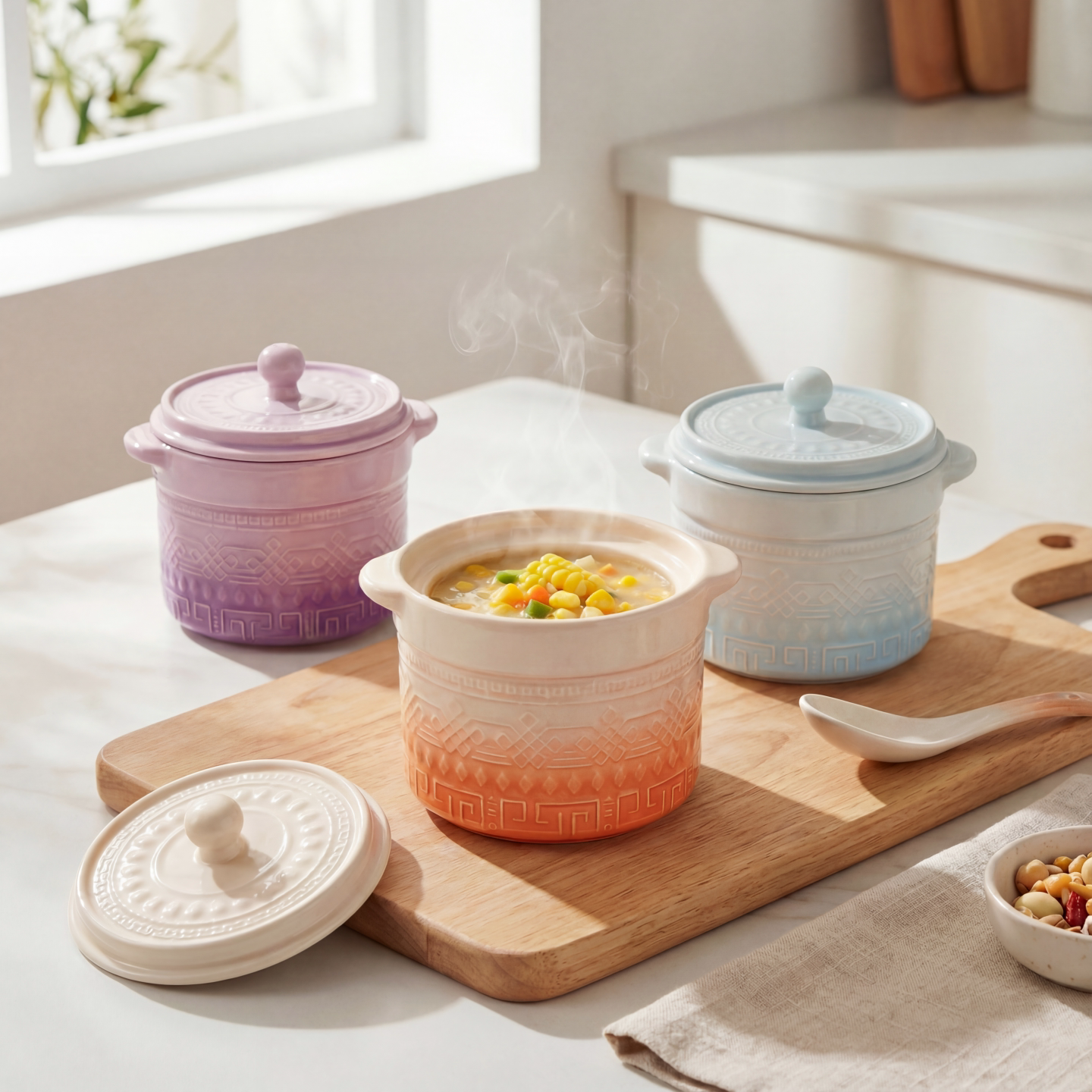 陶瓷双盖宫廷浮雕双耳炖盅家用带盖隔水炖罐燕窝蒸蛋瓦罐位上汤盅