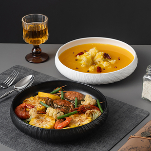 简约日式深盘菜盘圆形汤盘干锅海鲜餐盘高级感陶瓷西餐盘子沙拉盘