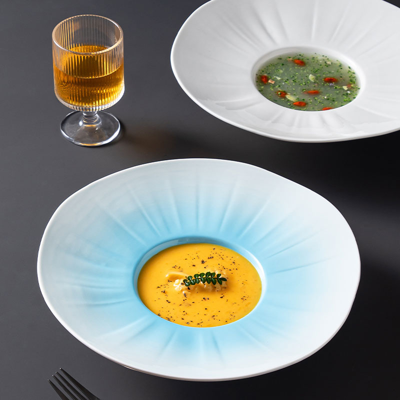 意大利面汤盘子浓汤盘沙拉盘草帽盘菜盘创意餐厅深盘陶瓷西式餐具