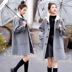 2024秋冬季新款轻奢连帽双面羊绒大衣女中长款韩系高级感毛呢外套