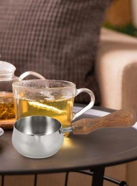 Sturdy Material Silver 60ml Milk Cup With Wooden Handle