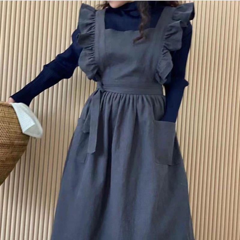 French Palace Apron Retro Ruffle Edge Cotton Apron Kitchen B