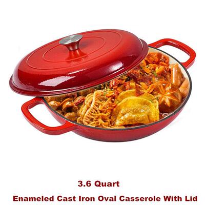 Enameled Cast Iron Oval Casserole Dutch Oven Pot Marinate