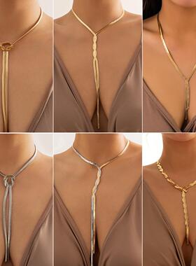 Long snake bone chain neck chain tassel necklace颈炼流苏项炼