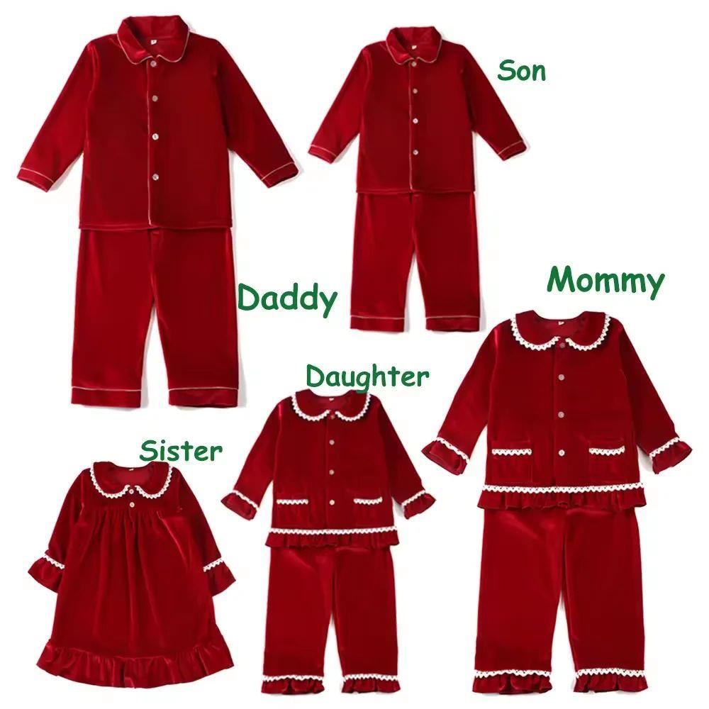 Velvet Ruffle Family Matching Pjs Christmas Kids pyjamsa Sib