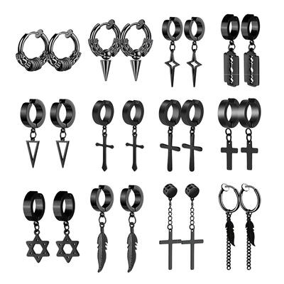 1Pair Fashion Cross Pendant Ear Clip Non Piercing Earrings F