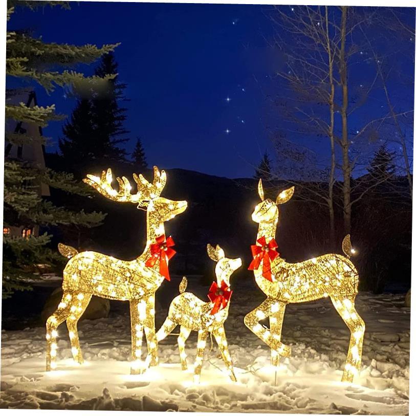 3pcs 2D Deer Christmas Decor LED Light Glowing Garden Decora